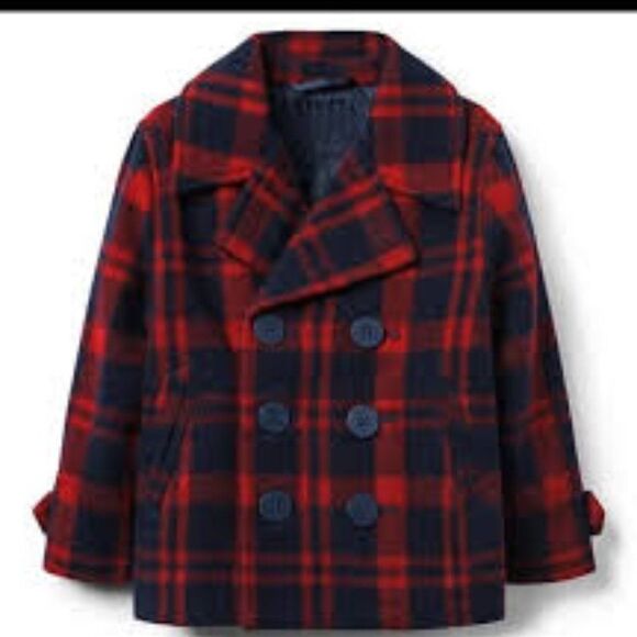 Janie and Jack Red Navy Plaid Peacoat Sz 3 - 4 - Picture 1 of 6